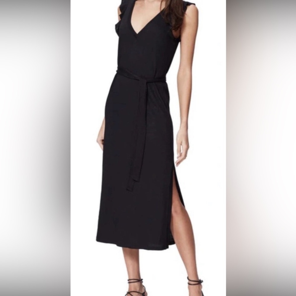 PAIGE Medium Black V-Neck Midi Dress